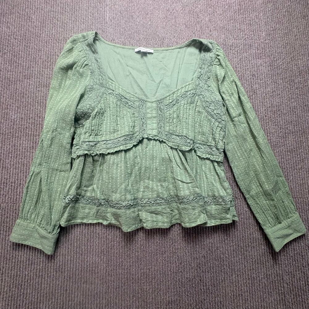 AE Long-Sleeve Babydoll Blouse Flowy Peasant Top Womens Size medium
